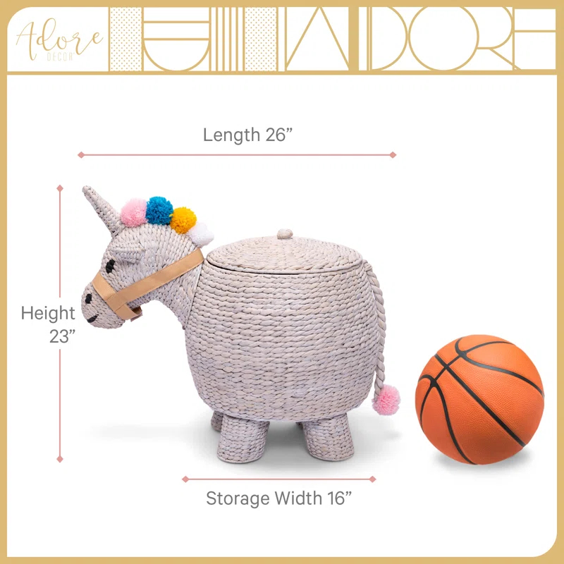 Adore Decor Unicorn Laundry Hamper, Child & Pet Safe Toy Basket or Baby Shower Gift, Light Gray