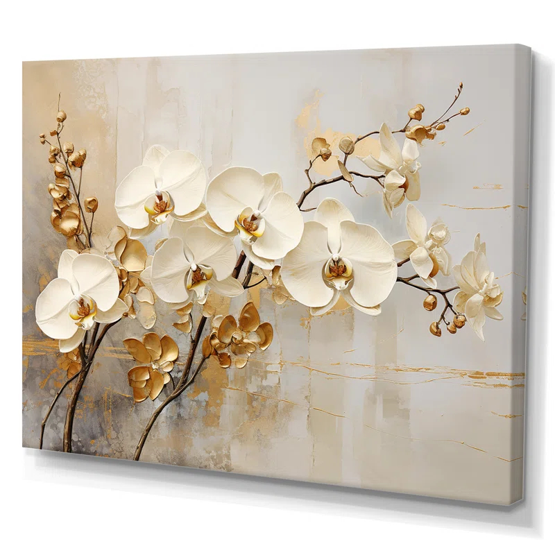 Design Art " Minimalism Beige And Gold Orchids "