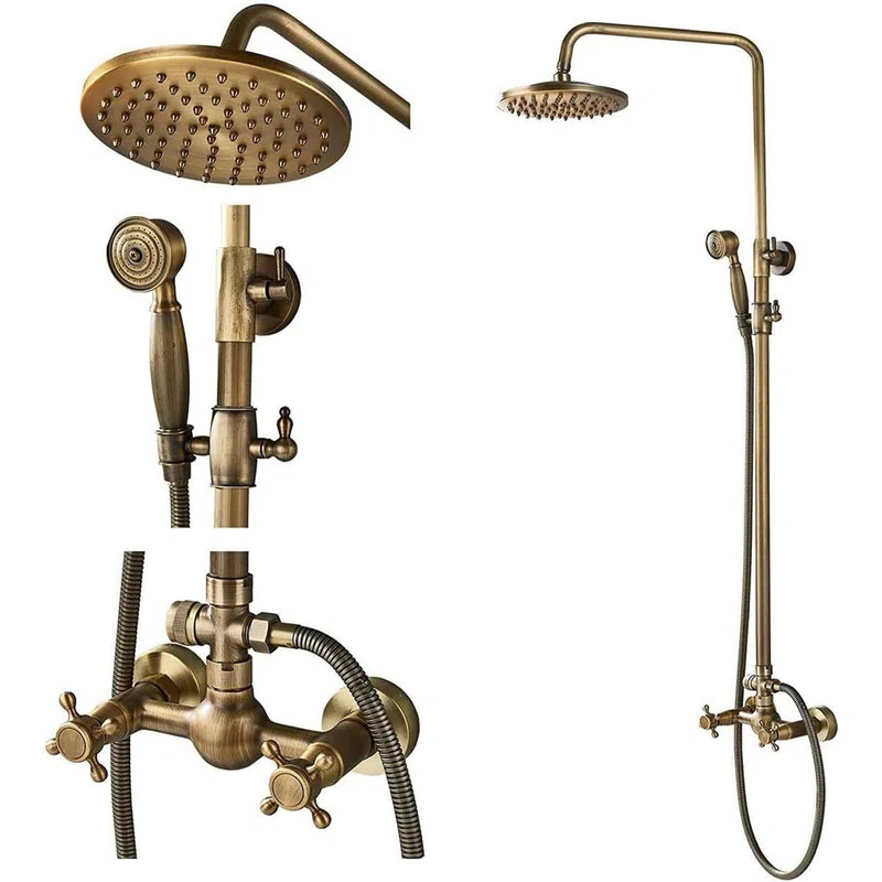 JASODI Bathroom Shower Faucet System Set 8 Inch Rainfall Shower Head Handheld Spray 2 Knobs