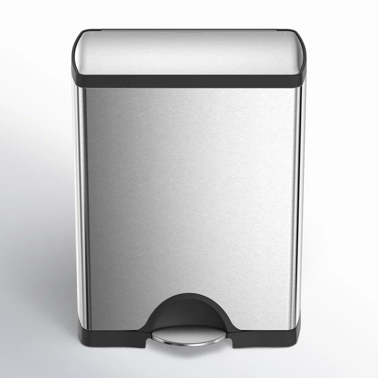 simplehuman Rectangular Dual Compartment Recycling Kitchen Step Trash Can, 46 Liter, Stainless Steel
