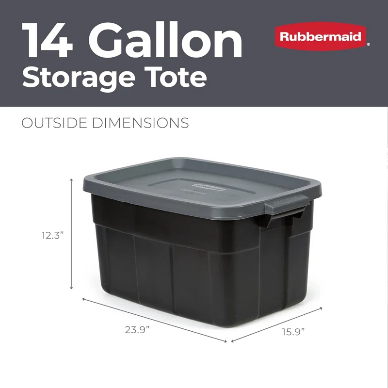 Rubbermaid Rubbermaid Roughneck Storage Totes, 14 Gallon, 6 Pack, Black/Grey