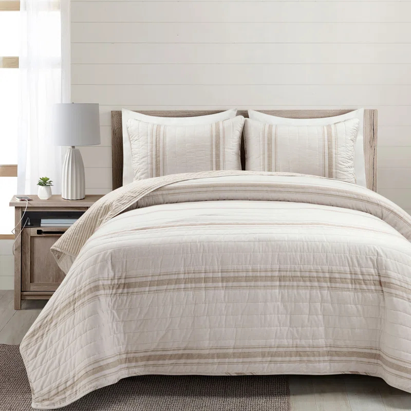 Birch Lane™ Gilroy Farmhouse / Country Cotton Striped Quilt Set