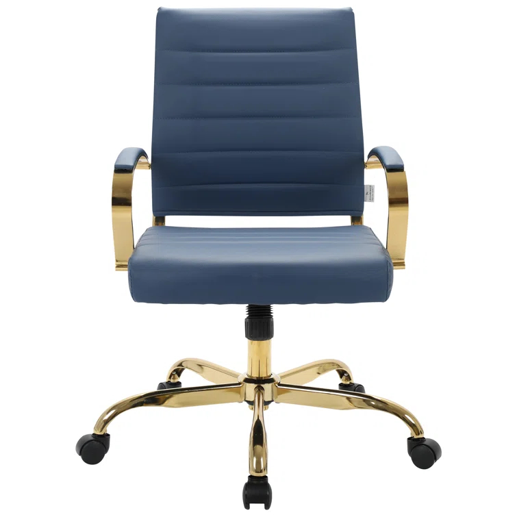 Everly Quinn Naudain Leather Office Chair – Modern Executive Swivel Task Chair with Wheels, Adjustable Height & Padded Arms for Desk or Conference Room