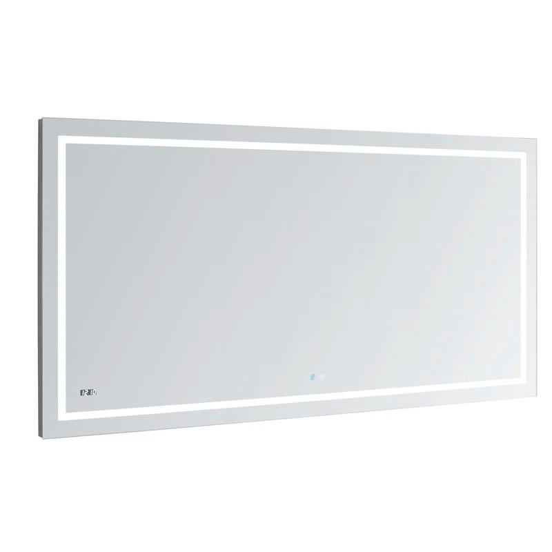 AQUADOM Daytona LED Wall-Mount Mirror for Bathroom with 3 Color Lighting, Touch Control, Dimmer and Defogger, Digital Clock
