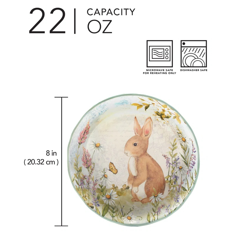 Certified International Easter Meadow Set of 4 Soup Bowls – 22oz Ceramic Bowls with Bunny, Flower & Butterfly Design – Ideal for Soup, Pasta & Salad – Durable, Microwave & Dishwasher Safe for Spring Dining (Set of 4)