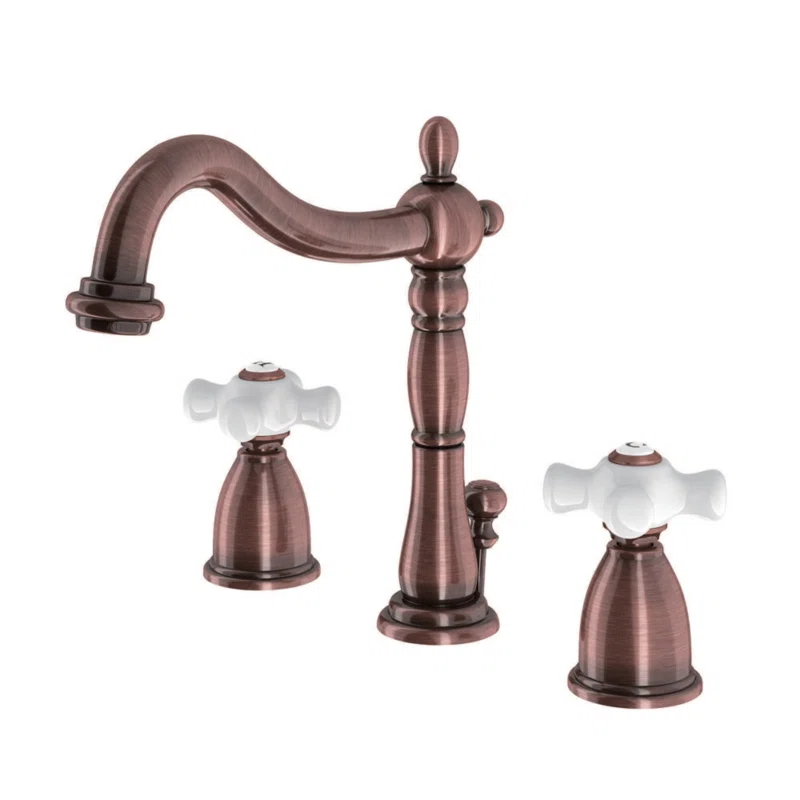 Kingston Brass Heritage Two-Handle 3-Hole Deck Mount Widespread Bathroom Faucet with Brass Pop-Up Drain