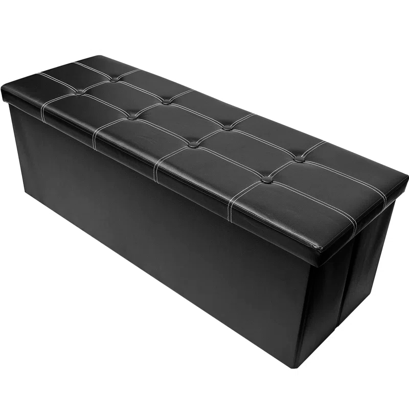 Sorbus Sorbus 43" Wide Faux Leather Tufted Rectangle Standard Ottoman with Storage in Black