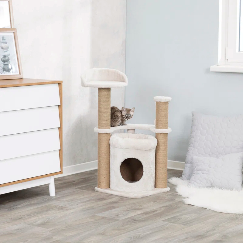 TRIXIE TRIXIE Nayra 32.7" Cat Tree, 3-Level Cat Scratcher, Plush Covered Cat Condo Removable Bed, Platform & Perch