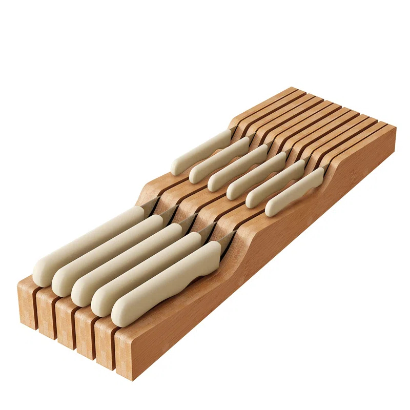 APPENIN WINTER PARK CORP In-Drawer Knife Block Organizer - Bamboo Wood Drawer Knife Organizer-Protecting Knife Organizer Block Holds Up To 11 Knives（Not Included)