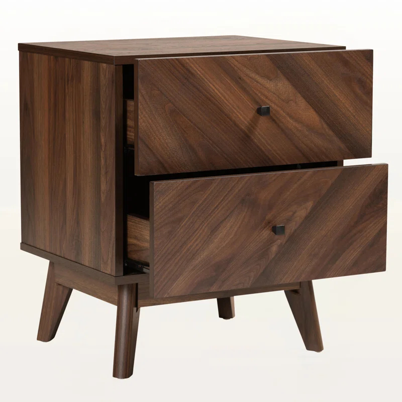 George Oliver Wisp Dark Brown Finish 2-Drawer Nightstand With Wooden Knob, 22.49" H X 18.78" W X 16.03" D