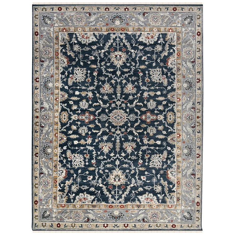 AMER Rugs Bristol Oriental Handmade Hand-Knotted Area Rug in Blue/Gray