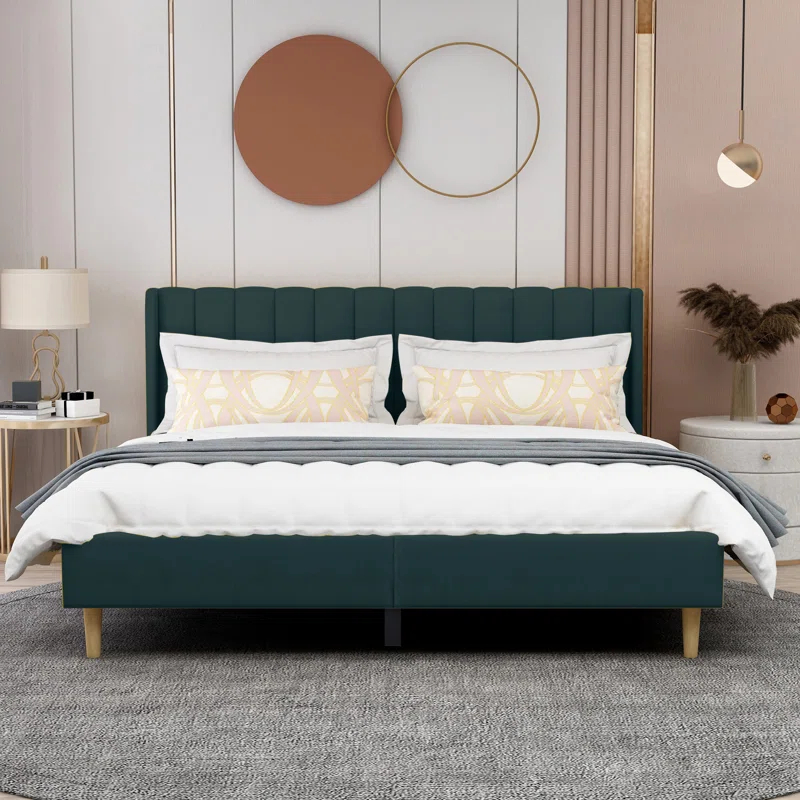 Wade Logan® Eriksay Low Profile Upholstered Platform Bed with Wingback Headboard