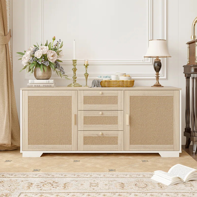 Tucker Murphy Pet™ Cat Litter Box Enclosure Indoor Wood Cat Furniture Cabinet With Scratching Pad Doors And 3 Drawer, 55”X20”X24”H