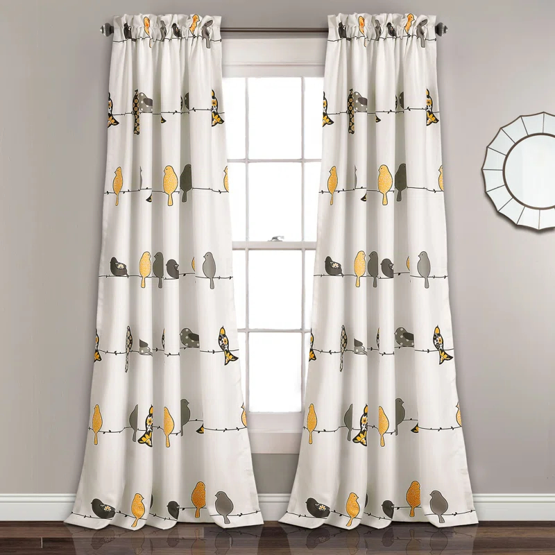 Frifoho Rowley Birds Room Darkening Thermal Rod Pocket Curtain Panels (Set of 2)
