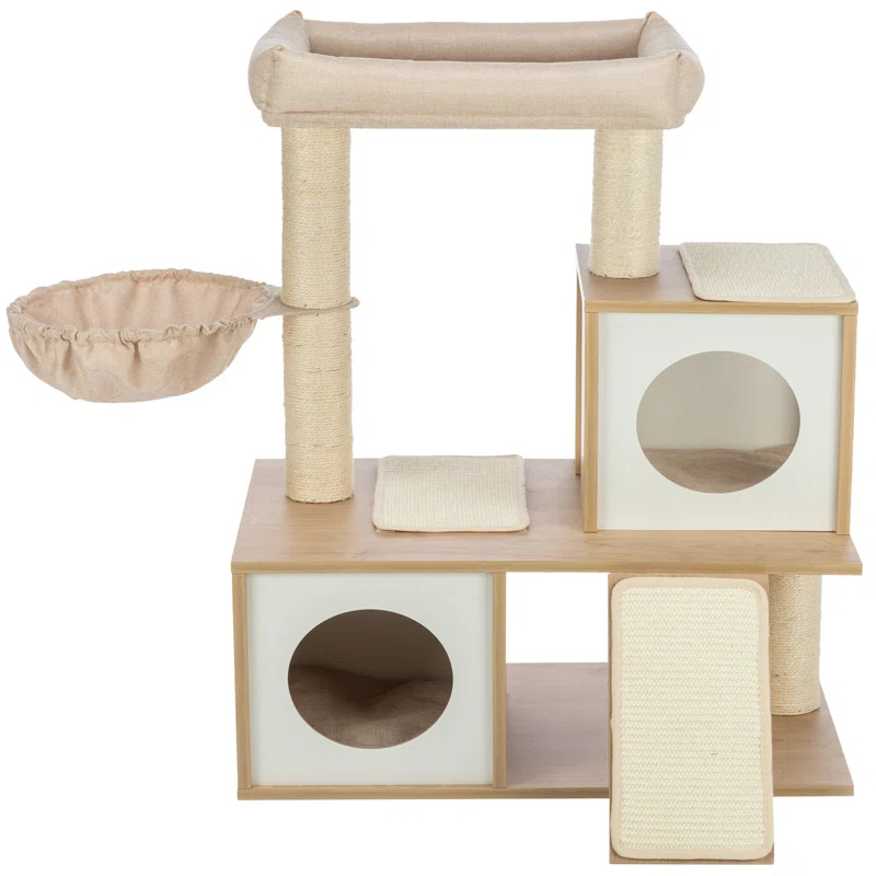 TRIXIE Addison 35.5-in Cat Tree, Modern Wood Cat Tower, Sisal Scratching Posts & Pads, 2 Condos, Hammock, Cozy Bed