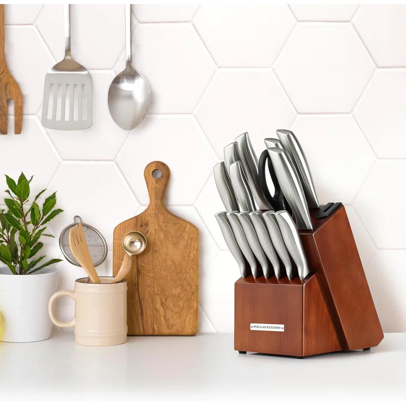 Zulay Kitchen Zulay Kitchen Premium 15-Piece Knife Set with Natural Wood Block and Built-in Sharpener