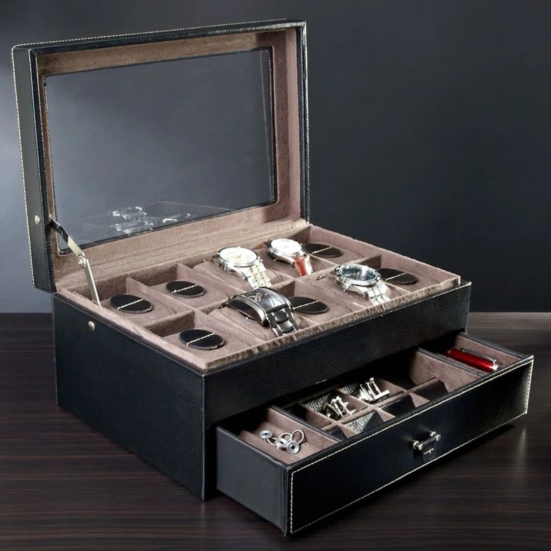 Mark & Bond Treviso Leather Valet Box And Ten Watch Display Case (engravable)