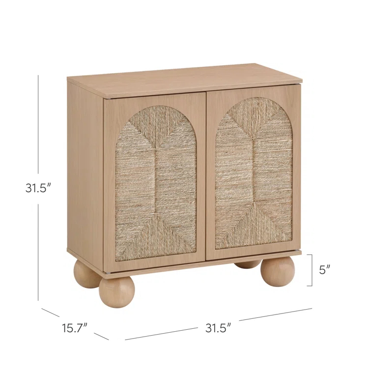 Nathan James Boho Storage Cabinet with Ball-Style Feet and Seagrass Door Panels