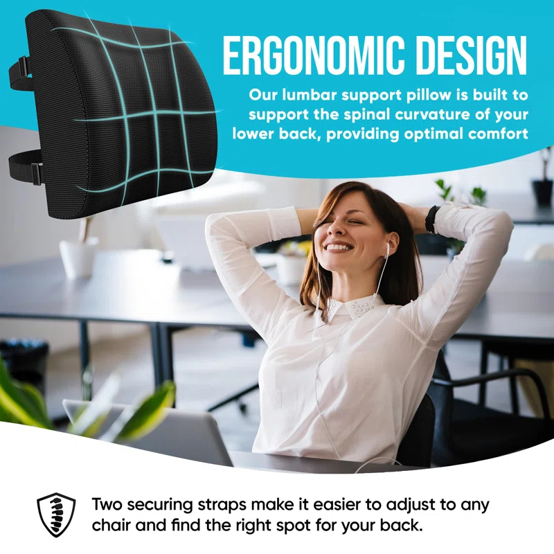 BEACHWATER POOL & SPA, LLC Seat Cushion And Lumbar Support For Office Chair, Desk Chair Cushion, Memory Foam Office Chair Cushion, Non Slip Sitting And Back Pillow For Gaming, Car Seat Cushion, Chair Pad