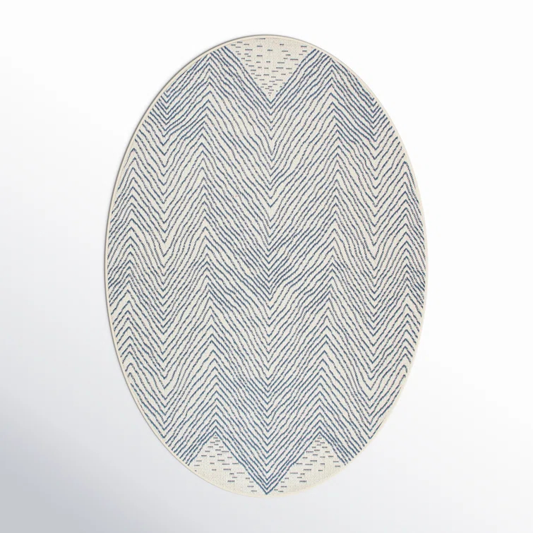 Dunham Abstract Indoor/Outdoor Area Rug for Living Room Patio Deck Front Porch Kitchen, Blue/Ivory