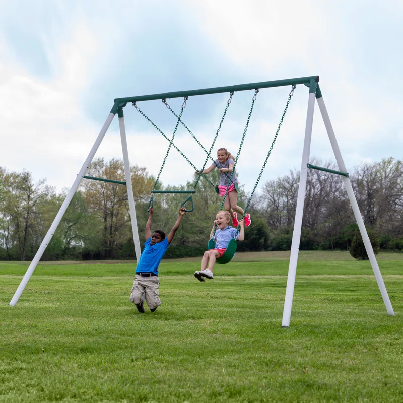 Backyard Discovery Backyard Discovery Big Brutus Galvanized Steel A-Frame Swing Set with Two Belt Swings and One Trapeze Bar