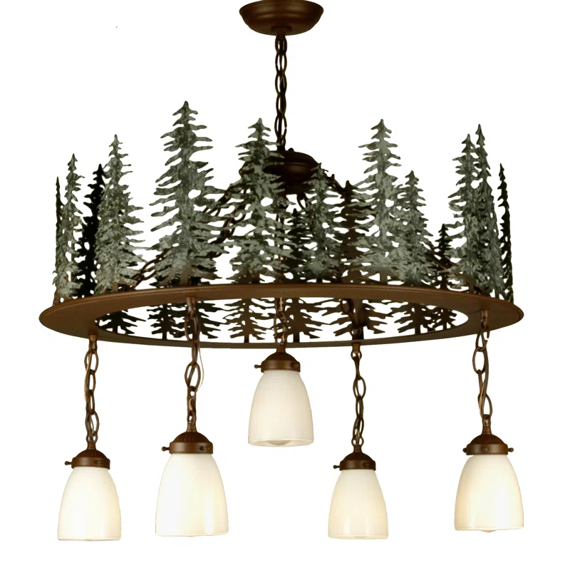 Meyda Lighting Rustic Lodge 5 - Light Dimmable Wagon Wheel Chandelier