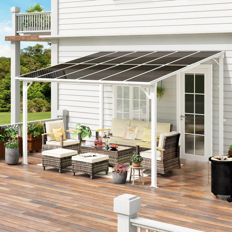 MEISSALIVVE Gazebo, Wall Mounted Gazebo, Lean To Metal Awnings Gazebos, Gazebo Pergola With Sloped Roof, Outdoor Patio Gazebo Awning For Backyard, Deck