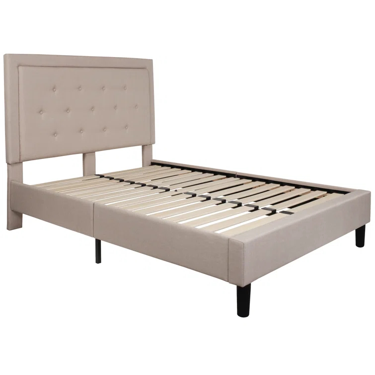 Lark Manor™ Aluino Panel Button Tufted Upholstered Platform Bed Frame - No Box Spring Required
