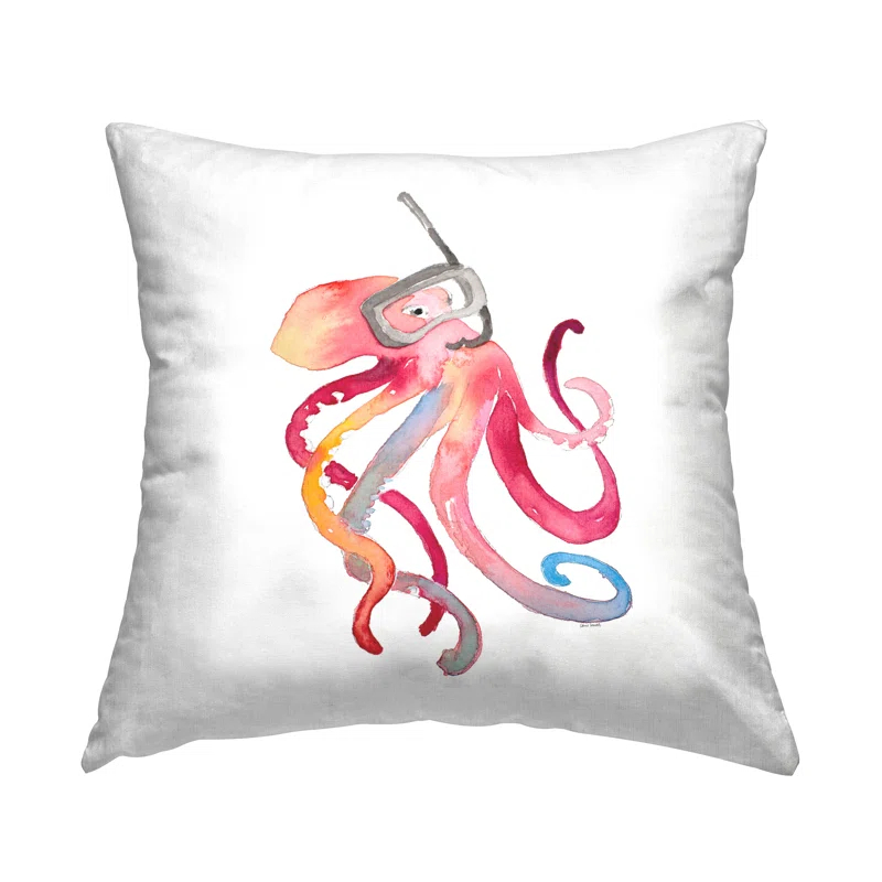 Snorkel Mask Octopus Decorative Printed Throw Pillow Design by Lanie Loreth