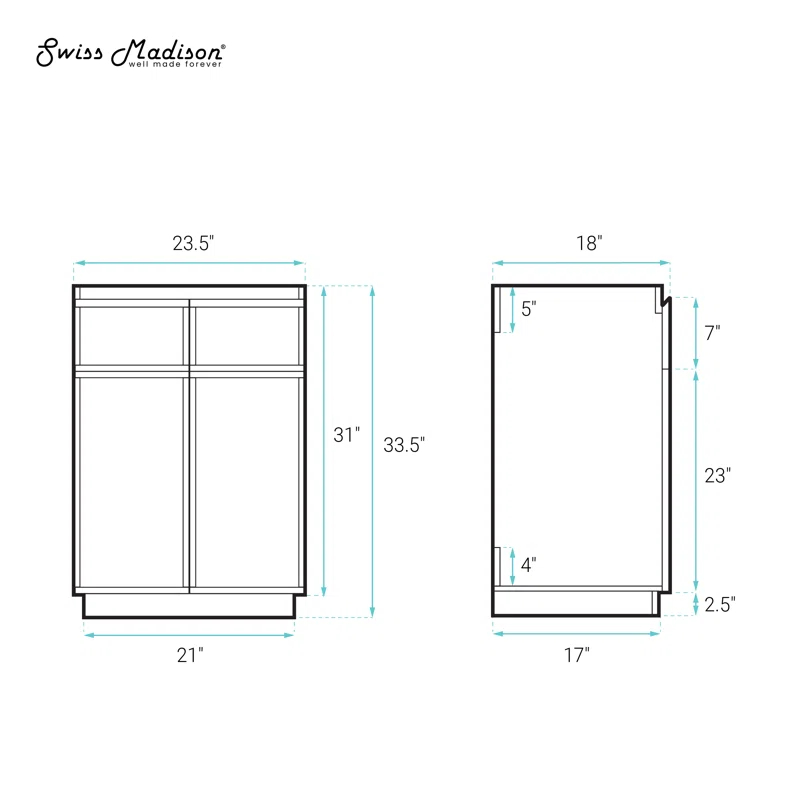Swiss Madison St. Tropez 24" Freestanding Bathroom Vanity Cabinet Without Top In Natural Oak