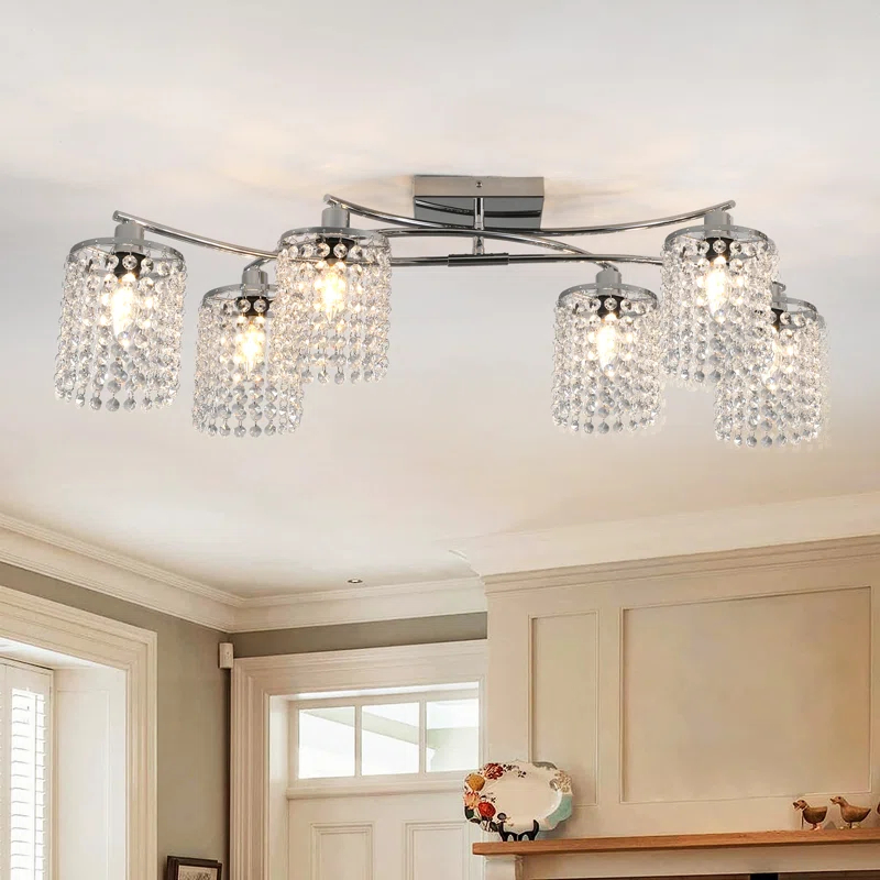 Mercer41 6 - Light 35.03" Dimmable Crystal Flush Mount