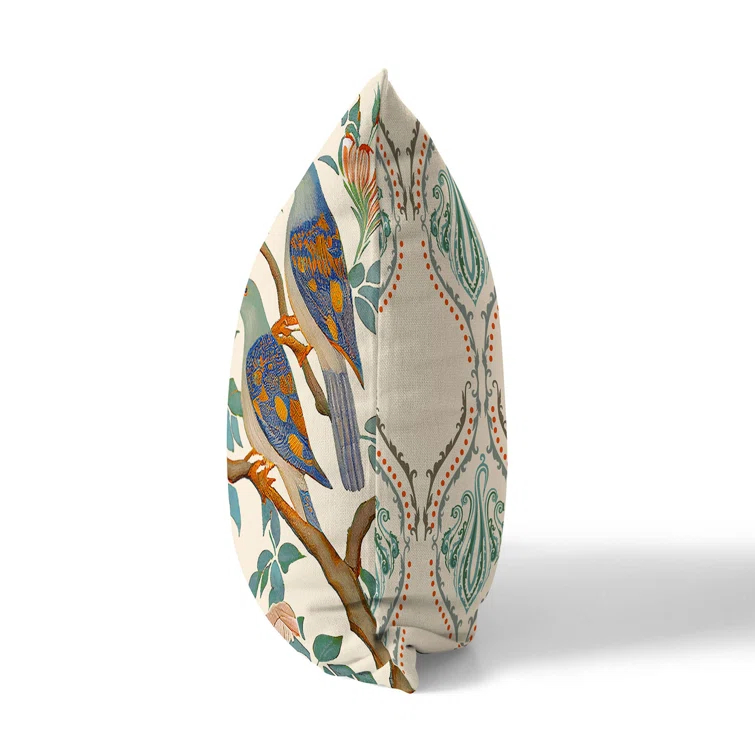 AmritaSen Enchanted Feathers Floral Indoor/Outdoor Reversible Throw Pillow