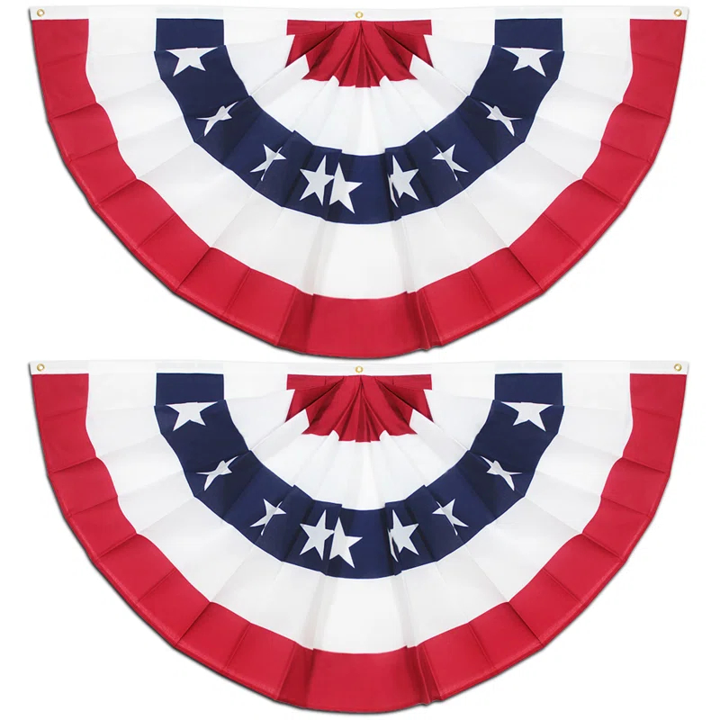ANLEY USA Pleated Fan Flag, 1.5x3 ft American US Bunting Flag (Set of 2)