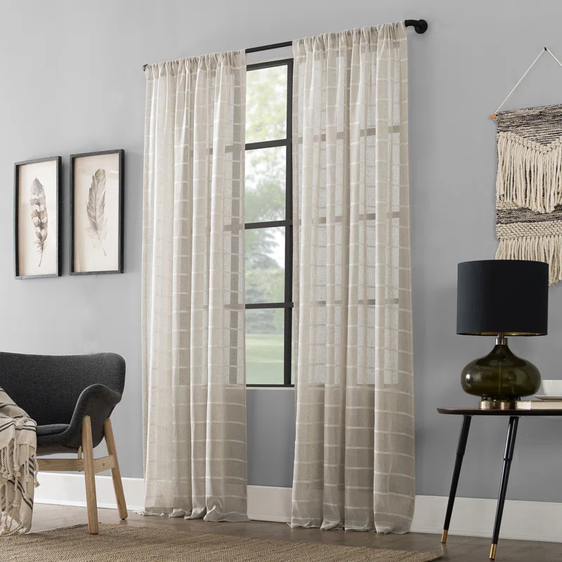 Clean Window Aso Twill Stripe Anti-Dust Linen Blend Sheer Curtain Panel