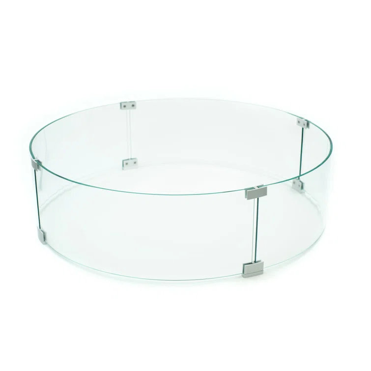 AMS Fireplace AMS Fire Pit Table Round Glass Wind Guard - Fire Flame Guard