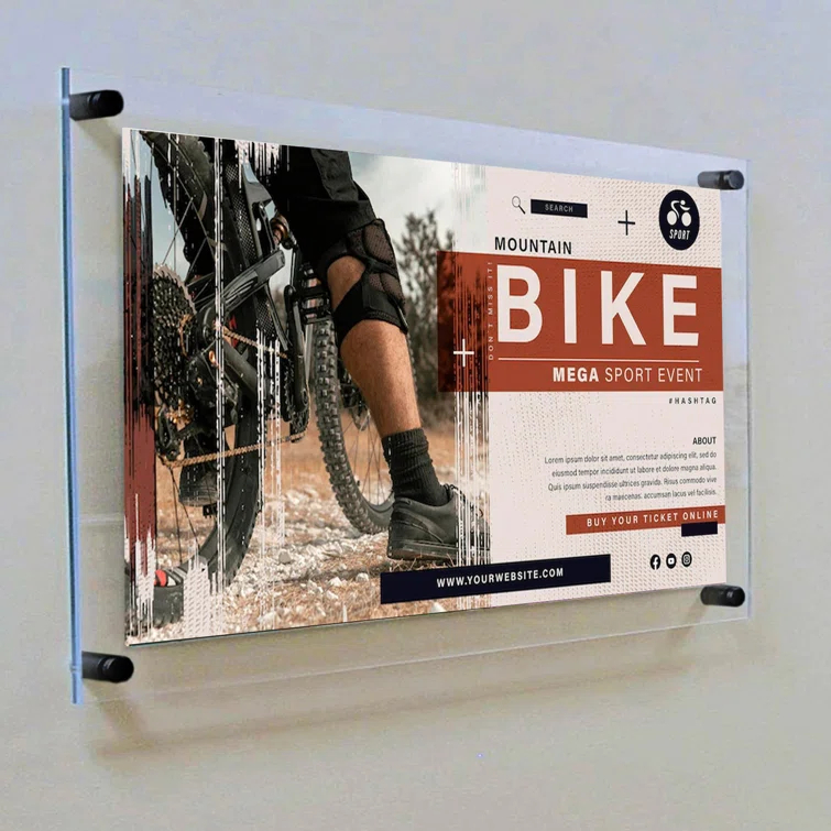 Azar Displays Floating Acrylic Wall Frame with Black Stand Off Caps: 18" x 24" Graphic Size, Overall Frame Size: 22" x 28"