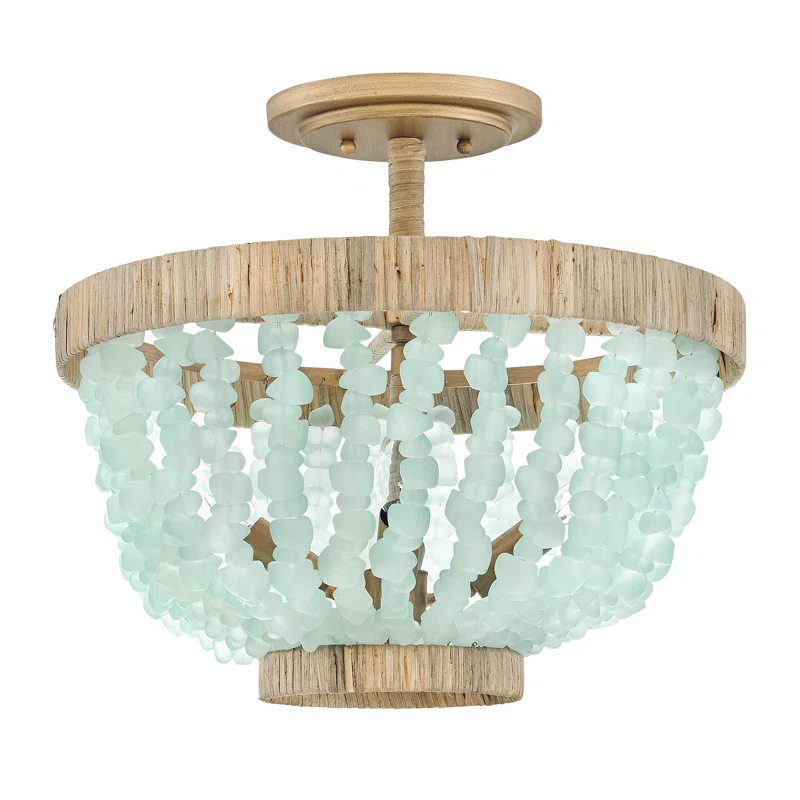 Dune Four-Light Hand-Strung Sea Glass Semi-Flush Mount Ceiling Light