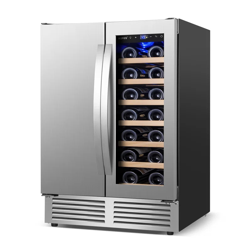 24 Inch Dual Zone 18 Bottle and 57 Can Wine & Beverage Refrigerator Built-in/Freestanding Cooler for Beer Wine Drink with Built-In Light Classic Series