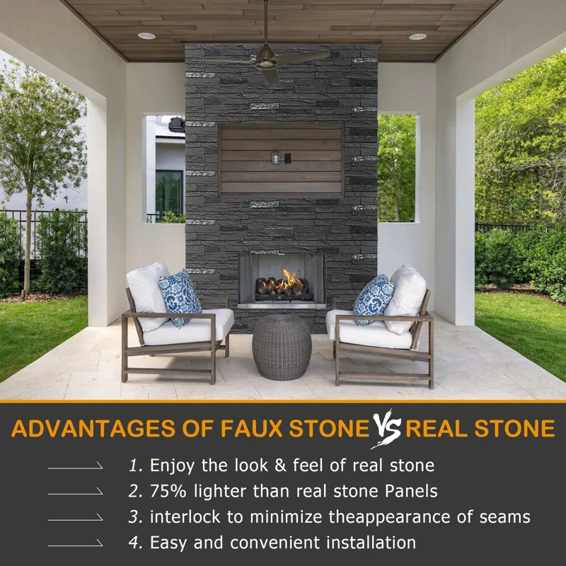 HOMEIBRO Faux Stone Wall Covering Panels for Interior and Exterior Decor Panels in Roman Stone (1 pack)
