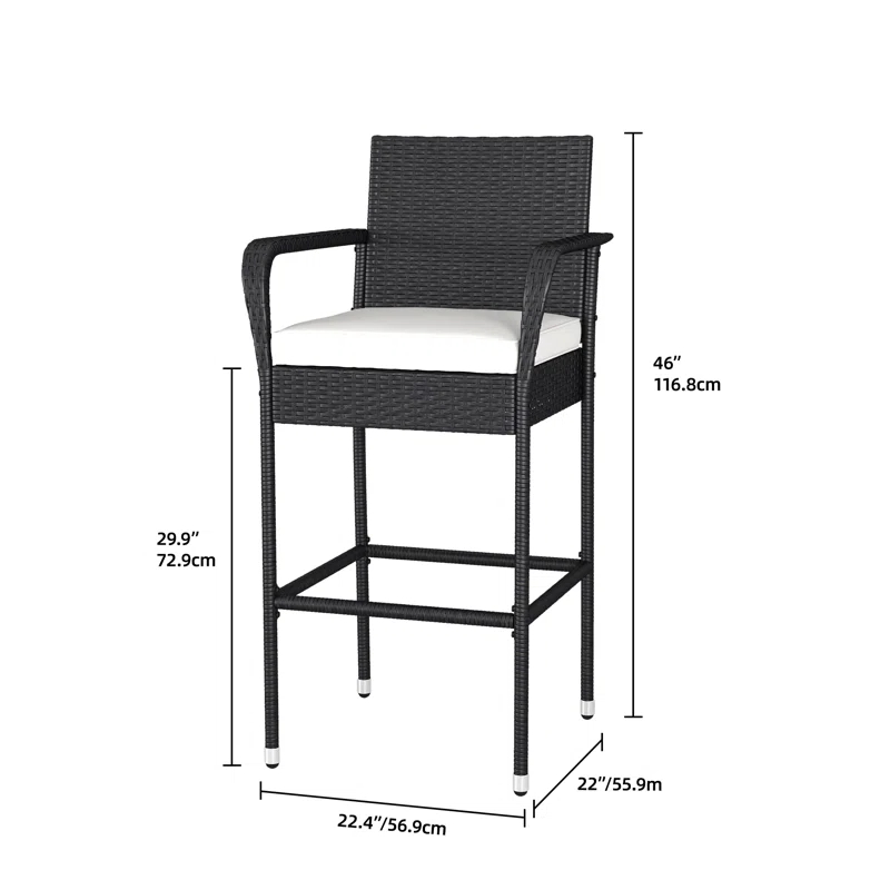Winston Porter Winston Porter Set Of 2 Patio Wicker Counter Stools Outdoor Bar Height Chairs With Soft Cushions