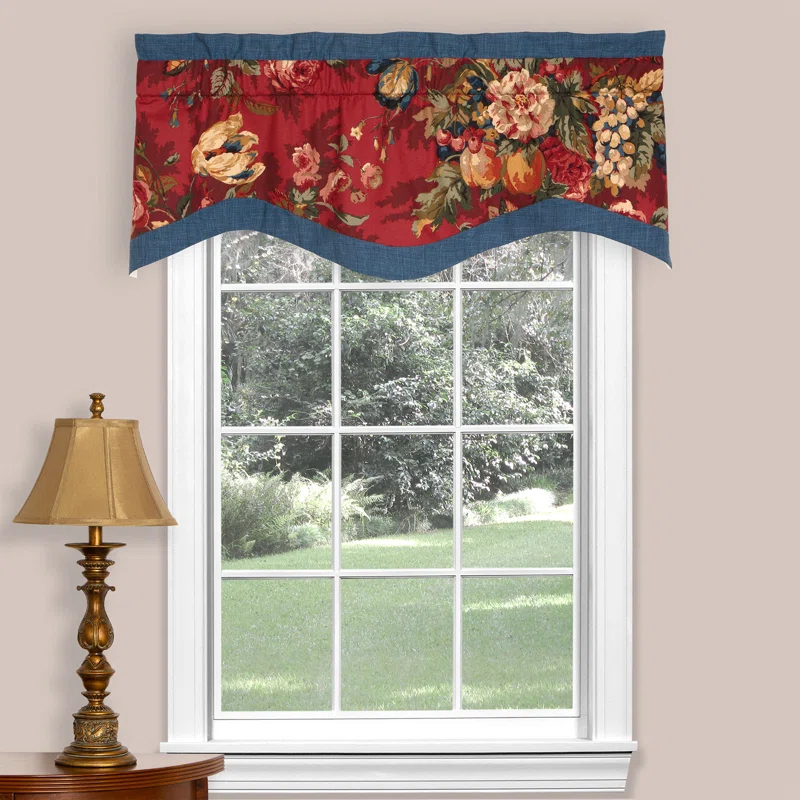 thomasville at home Queensland Crimson Floral Cotton Scalloped 52'' W Window Valance in