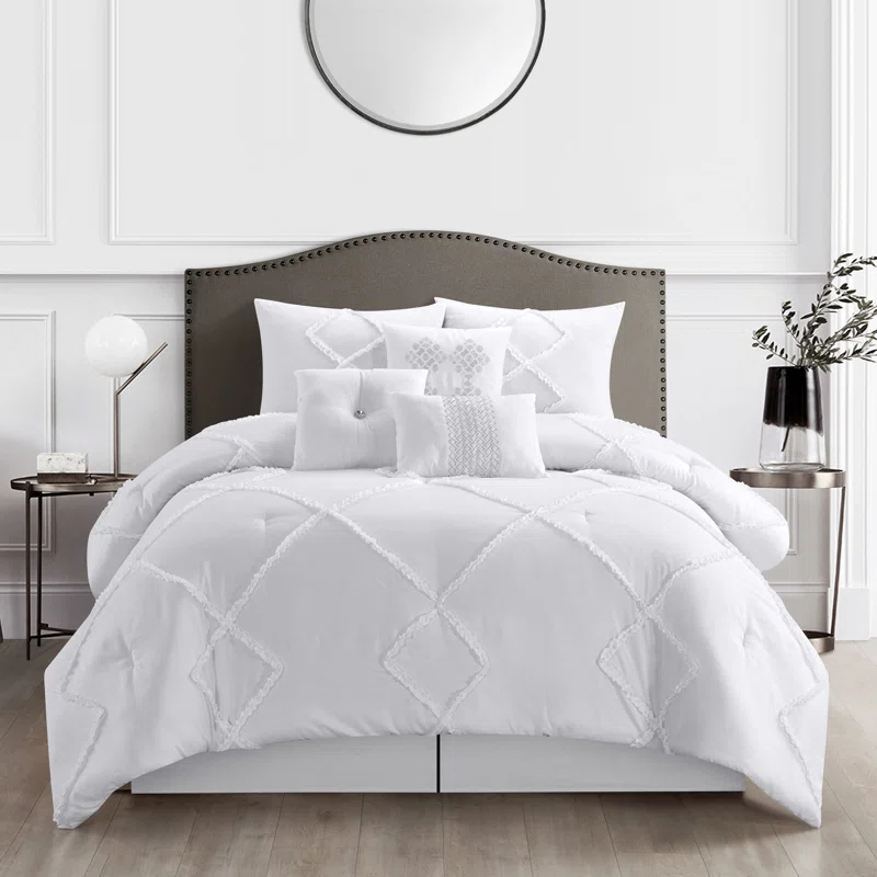Alissar White Microfiber 7 Piece Comforter Set