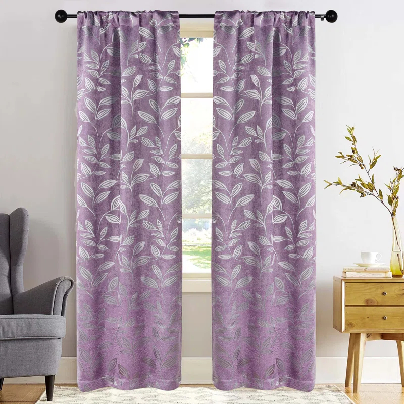 Modern Bohemian Leaves Polyester Machine Washable Room Darkening Blackout Curtains by Superior (Set of 2)