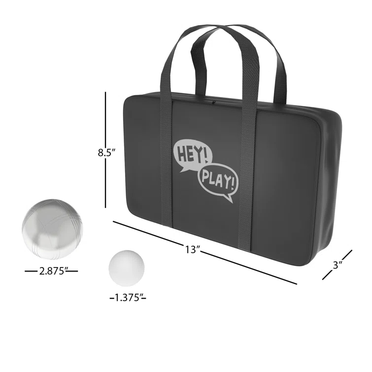 Hey! Play! Bocce Ball Set Lawn Game with 8 Steel Tossing Balls and Carrying Case