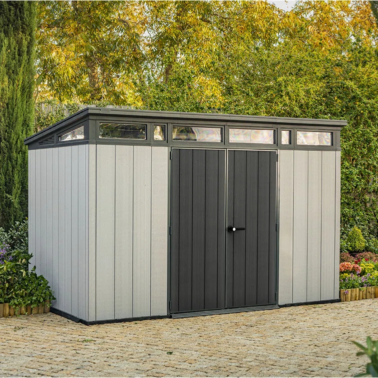 Keter Keter Artisan 11x7 ft. Modern Durable Resin Outdoor Storage Shed With Floor and Double Doors for Garden Patio Furniture and Tools, Grey