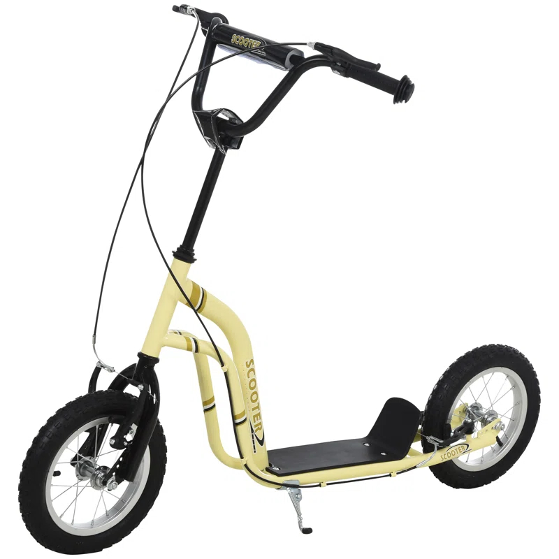 Aosom Youth Scooter Front and Rear Caliper Dual Brakes Inflatable Front Wheel Ride On Toy