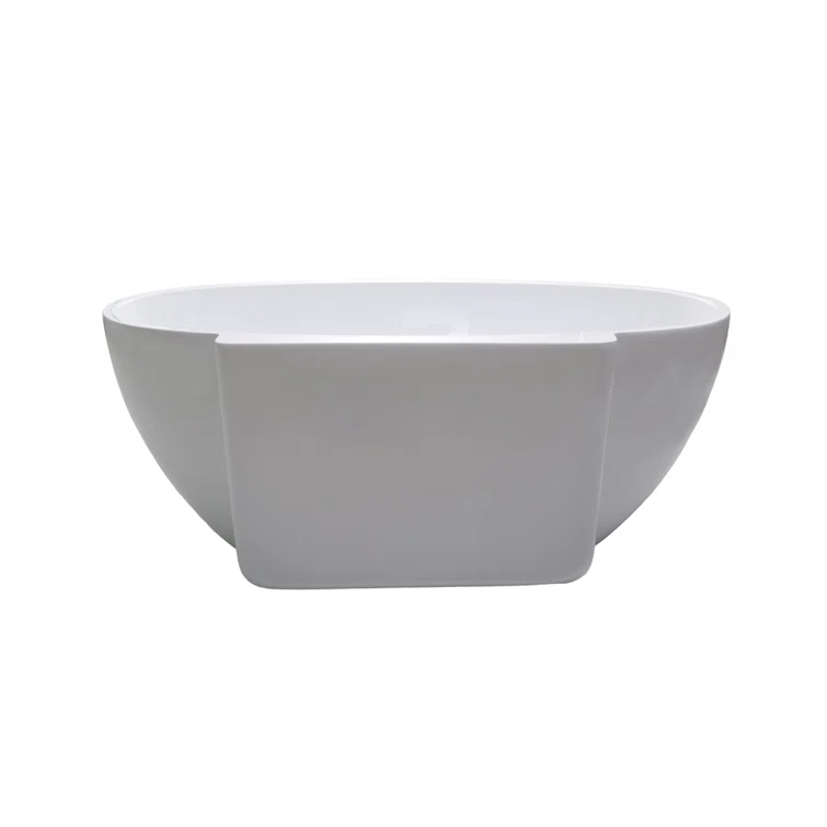 59" Streamline Freestanding Soaking Acrylic Bathtub With Drain and Bamboo Tray