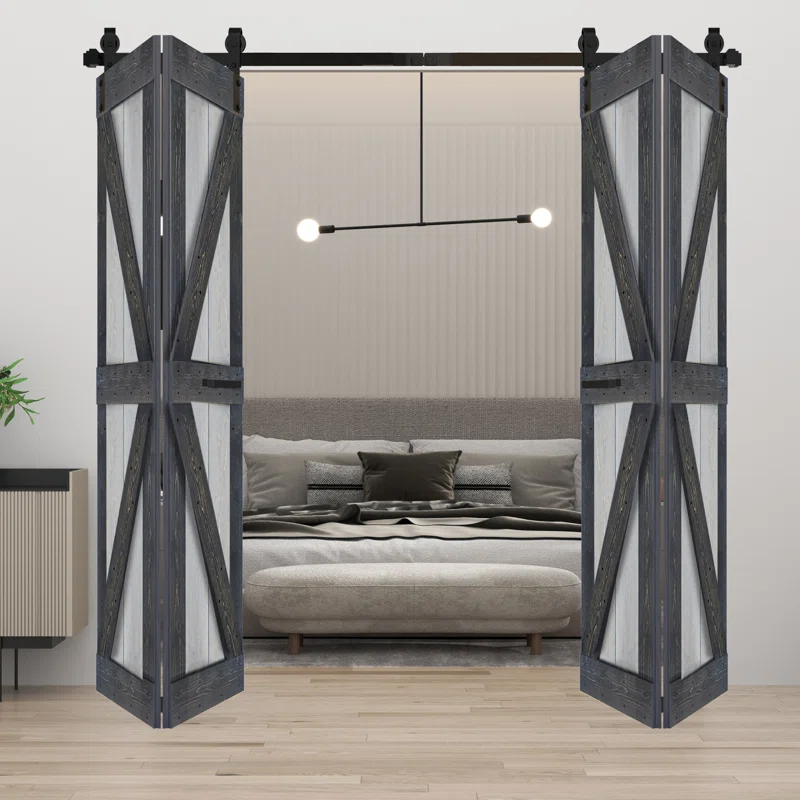 IsLife K Style Finished Solid Wood Bi-Fold Double Barn Door With Hardware Kit -Assembly Needed