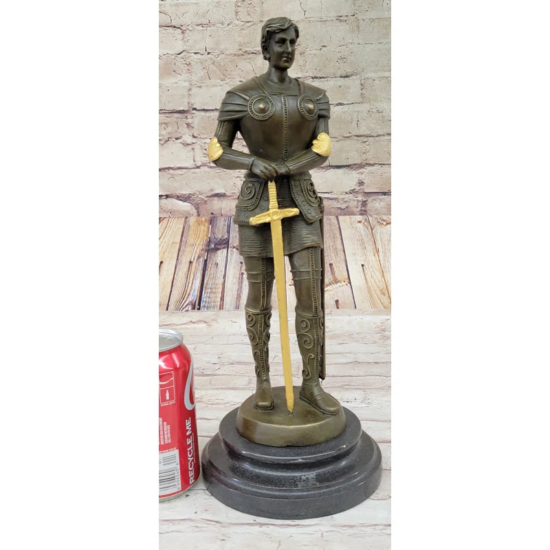 Fleur De Lis Living Saint Joan of Arc in Plate Armor Bronze Statue Sculpture Figure Art Decor