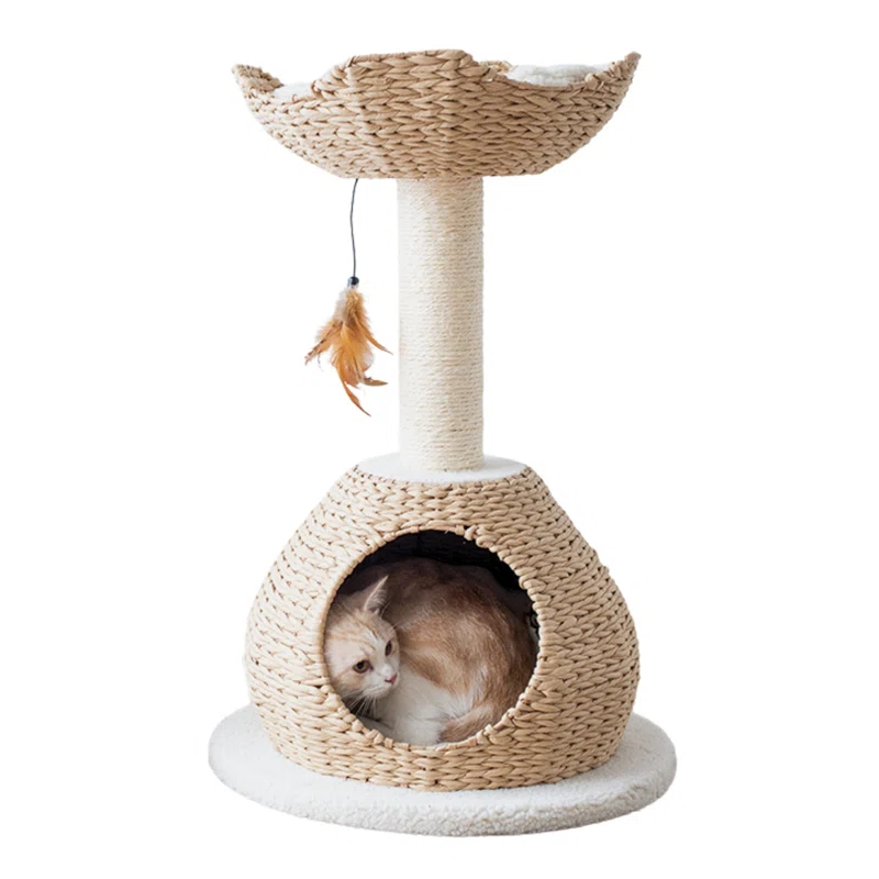 PetPals PetPals Walk Up Cat Tree with Fleece Perch, Handwoven Basket, and Sisal Scratching Post, Eco-Friendly Cat Furniture, Beige